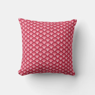 Art Deco wave pattern - red and fuchsia Cushion