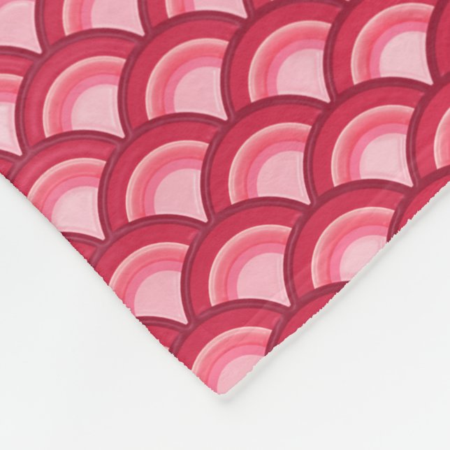 Art Deco wave pattern - red and fuchsia Fleece Blanket (Corner)