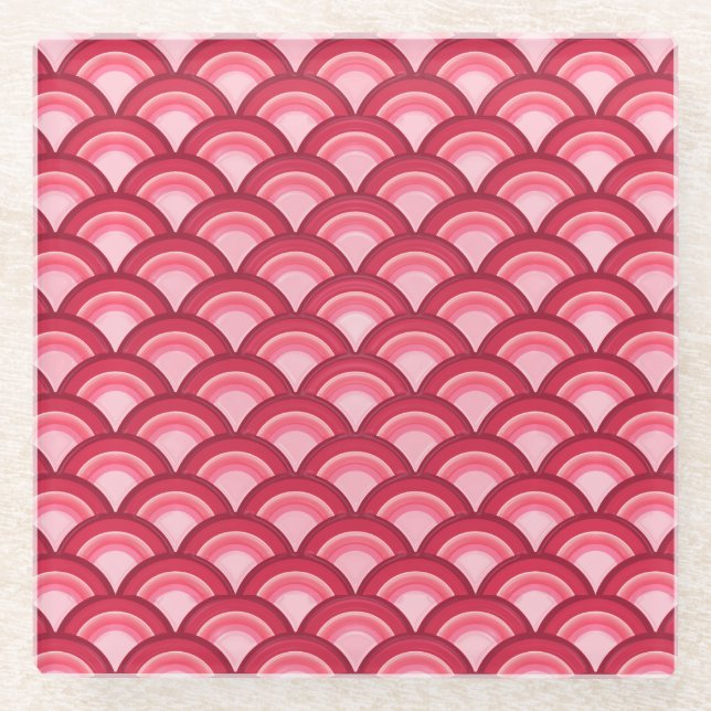 Art Deco wave pattern - red and fuchsia Glass Coaster (Front)