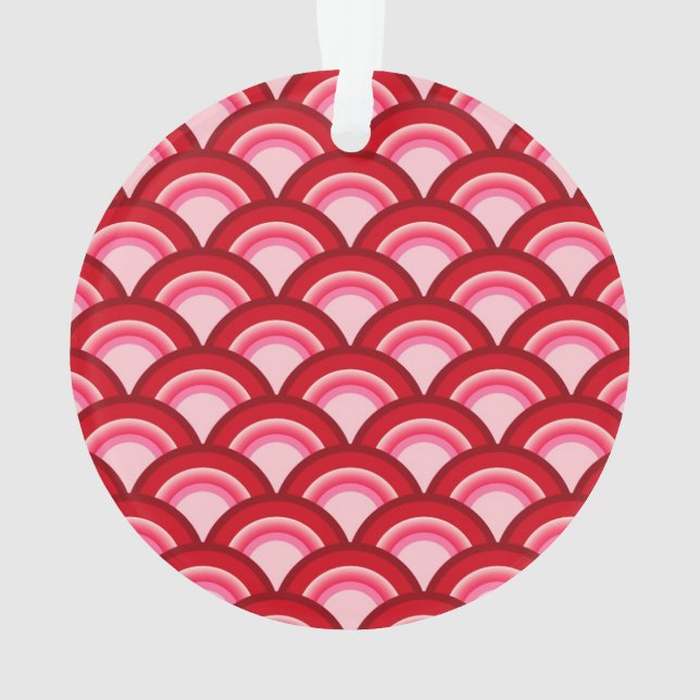 Art Deco wave pattern - red and fuchsia Ornament (Back)