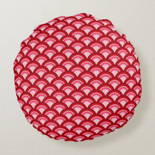 Art Deco wave pattern - red and fuchsia Round Cushion
