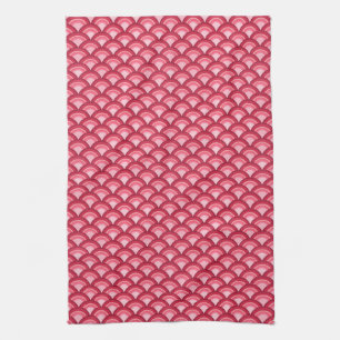 Art Deco wave pattern - red and fuchsia Tea Towel