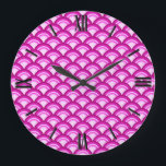 Art Deco wave pattern - shades of orchid Large Clock<br><div class="desc">An Art Deco pattern based on the traditional wave pattern,  often seen in Japanese textiles,  in shades of pale to deep orchid pink</div>