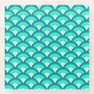 Art Deco wave pattern - shades of turquoise Glass Coaster
