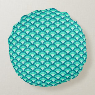 Art Deco wave pattern - shades of turquoise Round Cushion