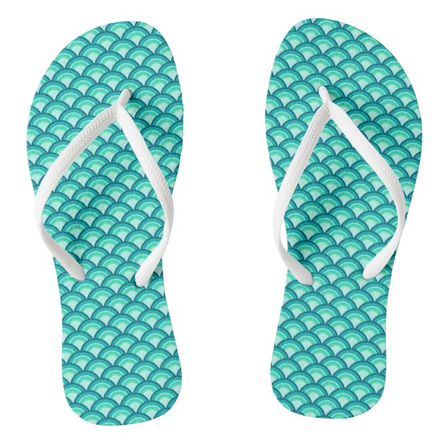 Art Deco Wave Pattern, Shades of Turquoise Thongs (Footbed)
