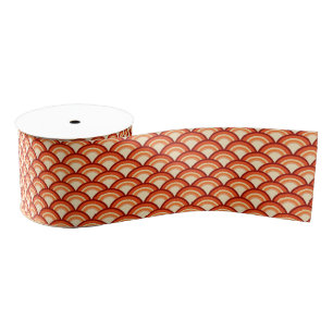 Art Deco wave pattern - tangerine orange Grosgrain Ribbon