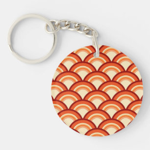 Art Deco wave pattern - tangerine orange Key Ring
