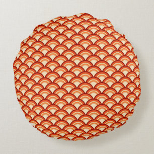 Art Deco wave pattern - tangerine orange Round Cushion