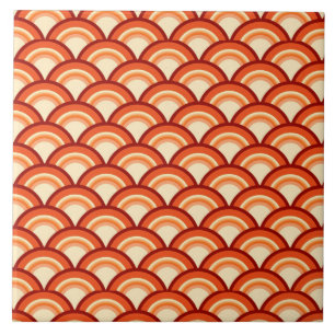 Art Deco wave pattern - tangerine orange Tile