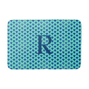 Art Deco wave pattern - turquoise and cobalt Bath Mat