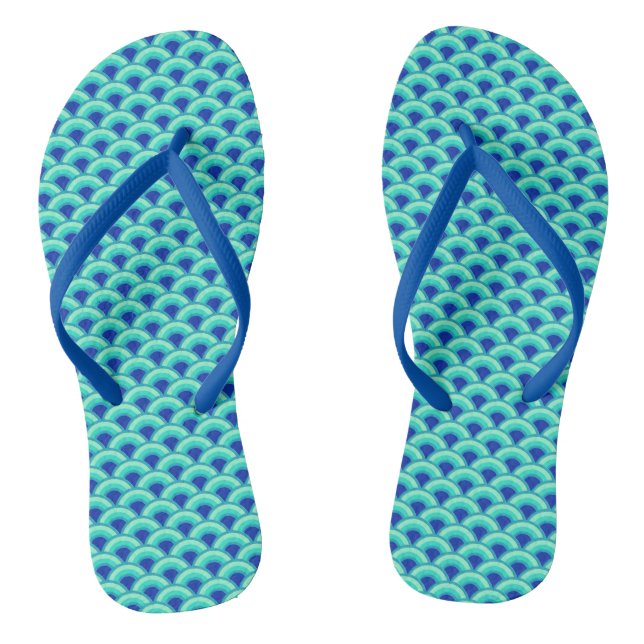 Art Deco Wave Pattern, Turquoise and Cobalt Blue Thongs (Footbed)