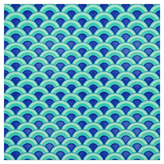 Art Deco wave pattern - turquoise and cobalt Fabric (Swatch)