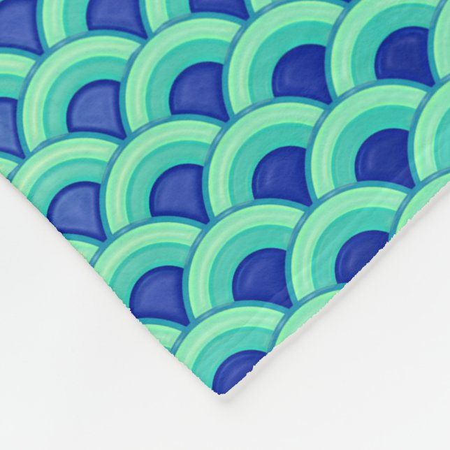 Art Deco wave pattern - turquoise and cobalt Fleece Blanket (Corner)
