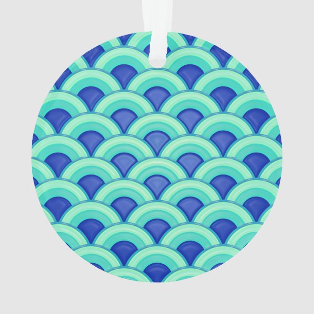 Art Deco wave pattern - turquoise and cobalt Ornament (Back)