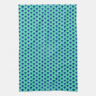Art Deco wave pattern - turquoise and cobalt Tea Towel