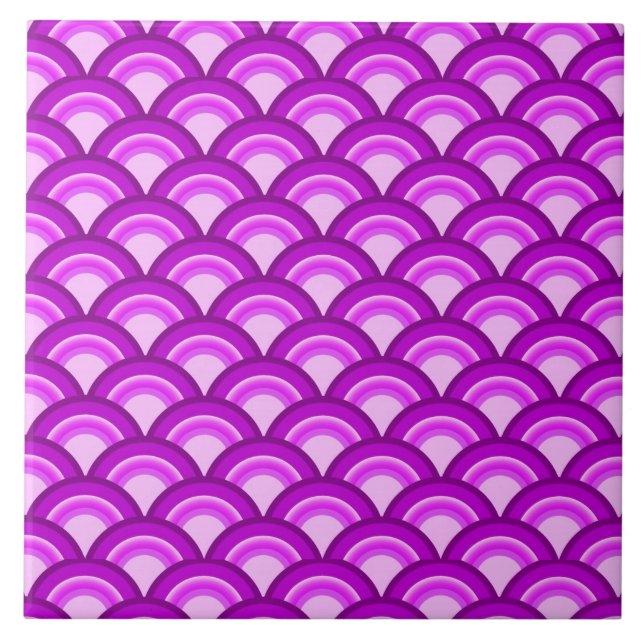 Art Deco wave pattern - violet and orchid Ceramic Tile (Front)