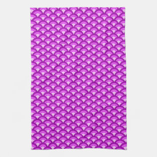 Art Deco wave pattern - violet and orchid Tea Towel