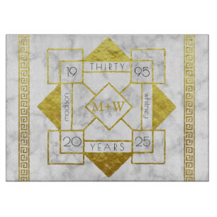 Art Deco Wedding Anniversary Marble Gold Foil Glam Cutting Board