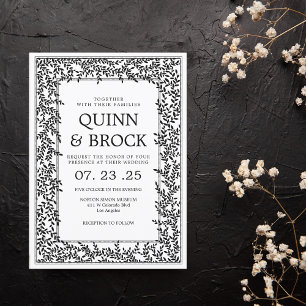 Art Deco Wedding Black and White Foliage Invitation