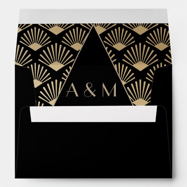 Art Deco Wedding Black Gold Roaring Twenties Envelope (Back (Bottom))