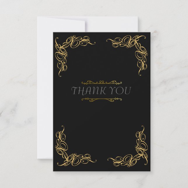 Art deco wedding black gold thank you card (Front)