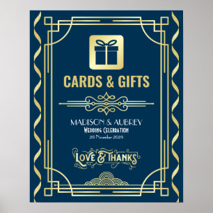 Art Deco Wedding Cards & Gifts Gold Blue Sign