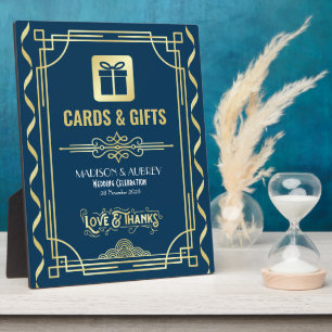 Art Deco Wedding Cards & Gifts Gold Blue Sign Plaque