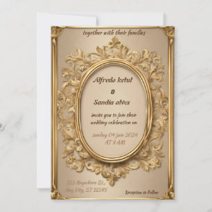 Art Deco Wedding Diamond biege and Gold Foil   Invitation