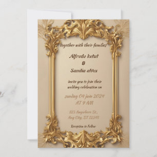 Art Deco Wedding Diamond biege and Gold Foil Invitation