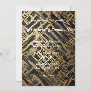 Art Deco Wedding Diamond black and Gold Foil Invitation