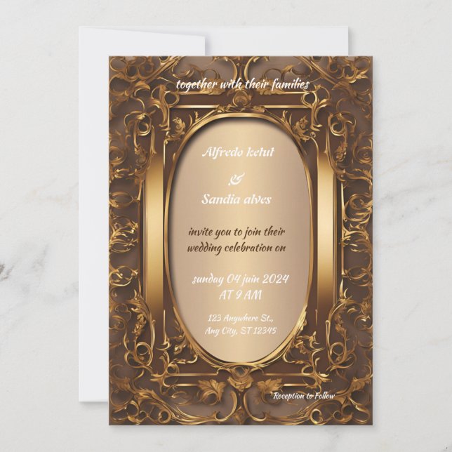 Art Deco Wedding Diamond brown and Gold Foil    In Invitation (Front)