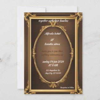 Art Deco Wedding Diamond brown and Gold Foil Invitation