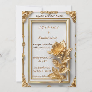 Art Deco Wedding Diamond white and Gold Foil Inv Invitation