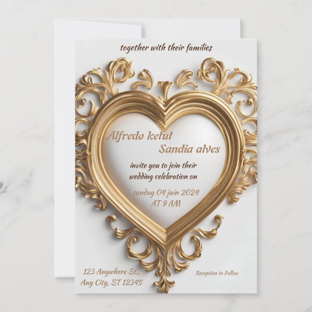 Art Deco Wedding Diamond white and Gold Foil   Inv Invitation (Front)