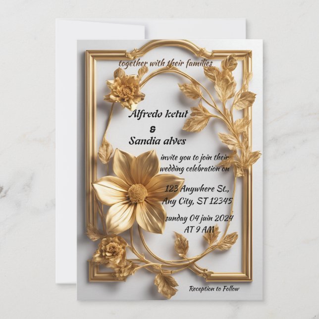 Art Deco Wedding Diamond white and Gold Foil   Invitation (Front)