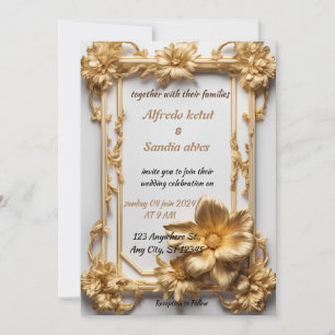 Art Deco Wedding Diamond white and Gold Foil   Invitation