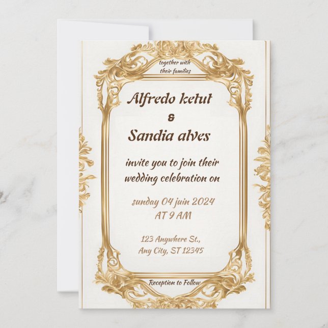 Art Deco Wedding Diamond white and Gold Foil   Invitation (Front)