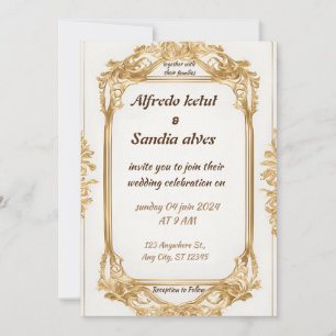Art Deco Wedding Diamond white and Gold Foil   Invitation