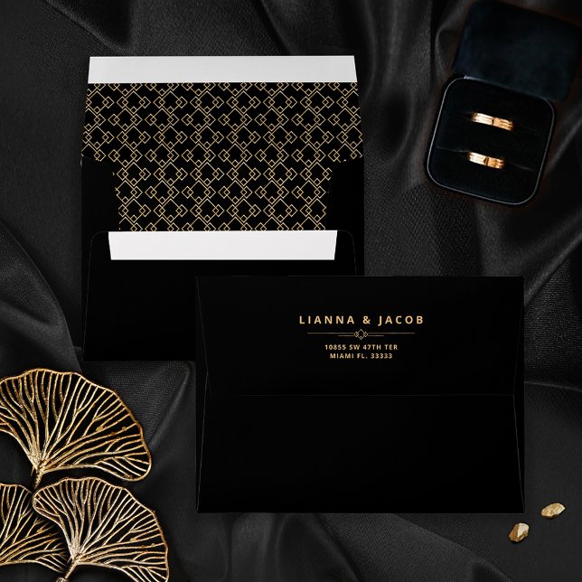 Art Deco Wedding Elegant Black and Gold  Envelope (Creator Uploaded)