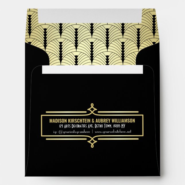 Art Deco Wedding Elegant Gold Black Gatsby Envelope (Back (Bottom))