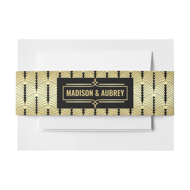 Art Deco Wedding Elegant Gold Black Great  Invitation Belly Band (Front Example)