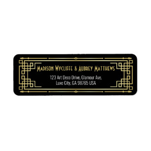 Art Deco Wedding Elegant Gold Black Return Address Label