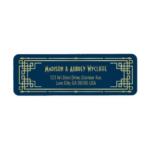 Art Deco Wedding Elegant Gold Blue Return Address Label