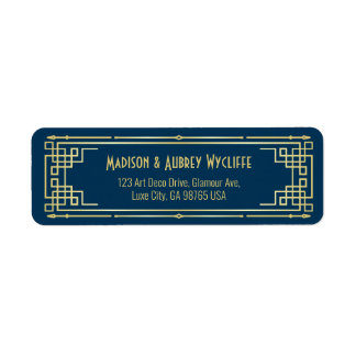 Art Deco Wedding Elegant Gold Blue Return Address Return Address Label