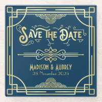 Art Deco Wedding Elegant Gold Blue Save the Date