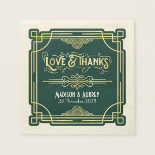 Art Deco Wedding Elegant Gold Green Gatsby Napkin