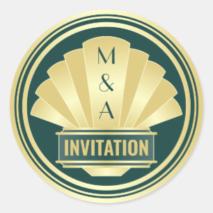 Art Deco Wedding Elegant Gold Green Great Gatsby Classic Round Sticker