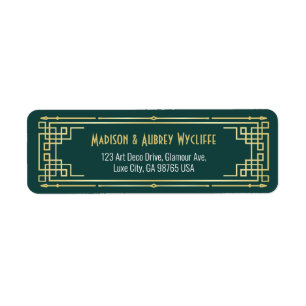 Art Deco Wedding Elegant Gold Green Return Address Label
