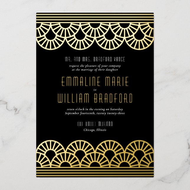 Art Deco Wedding Fan Gold (Front)